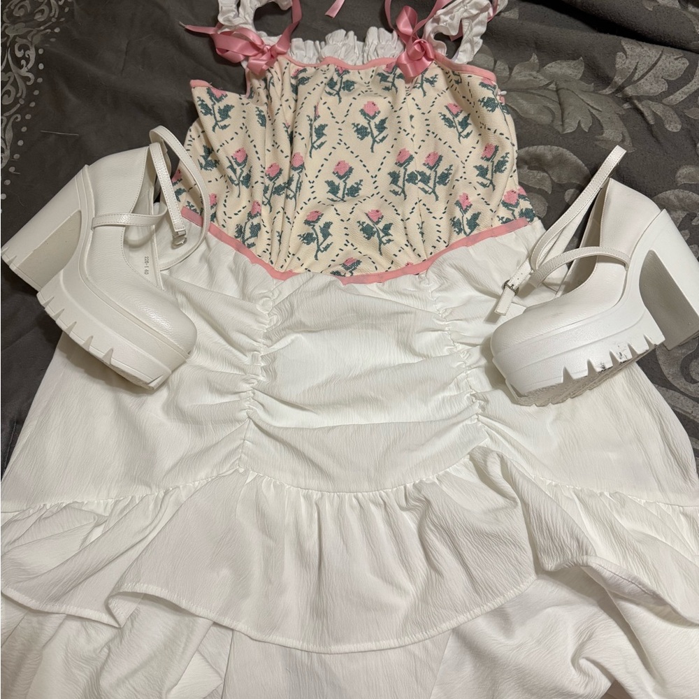 SHEIN Floral Pink and White Dress